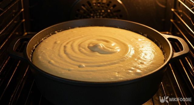 냄비를 오븐 가장 아래 칸에 넣은 모습. / 위키푸디