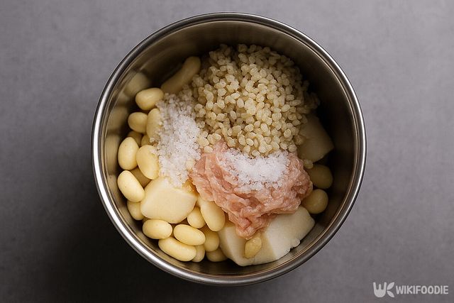 보리밥을 넣은 열무김치 양념을 만드는 모습. / 위키푸디