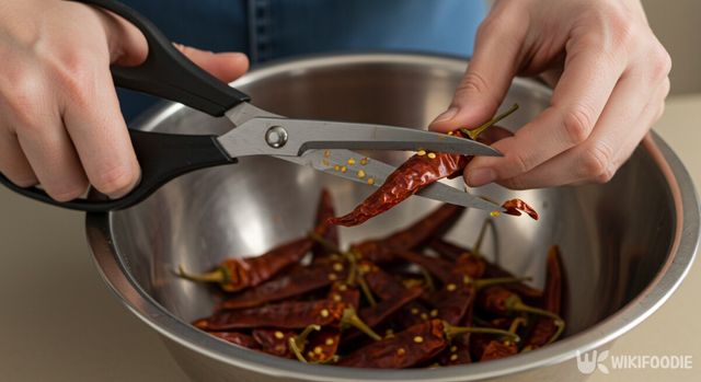 홍고추를 손질하는 모습. / 위키푸디