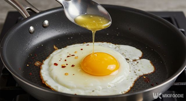 달걀프라이에 버터를 바르는 모습. / 위키푸디