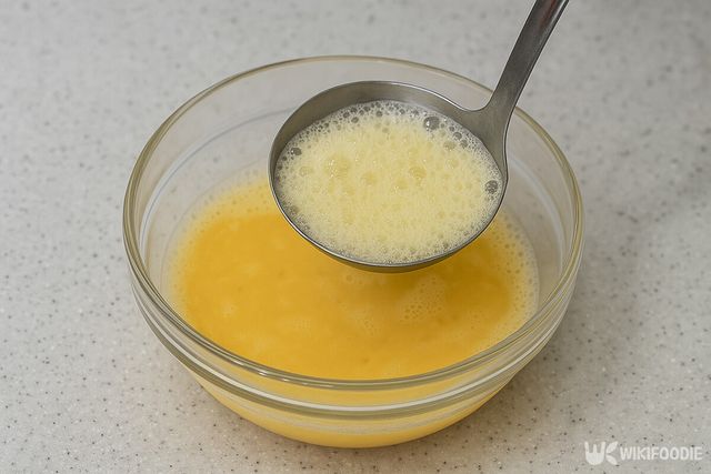 계란 거품을 걷어내는 모습. / 위키푸디