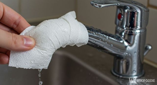 키친타월로 싱크대 수전을 감싼 모습. / 위키푸디