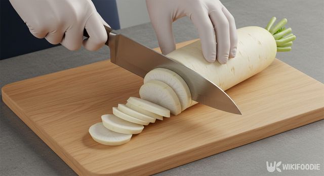 무를 써는 모습. / 위키푸디