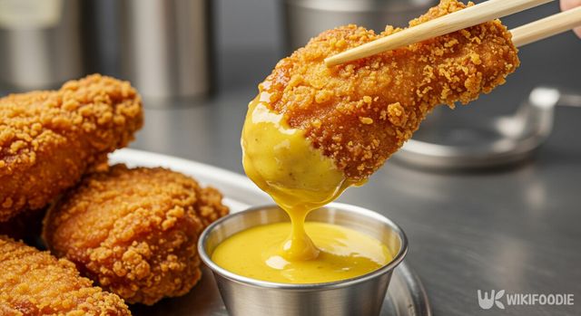 기사 이해를 돕기 위해 AI로 제작된 후라이드 치킨. 소스를 찍는 모습. / 위키푸디
