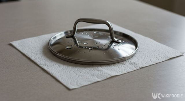 키친타월로 냄비 뚜껑을 받친 모습. / 위키푸디