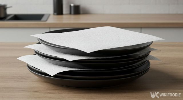 접시 사이에 키친타월을 껴 넣은 모습. / 위키푸디