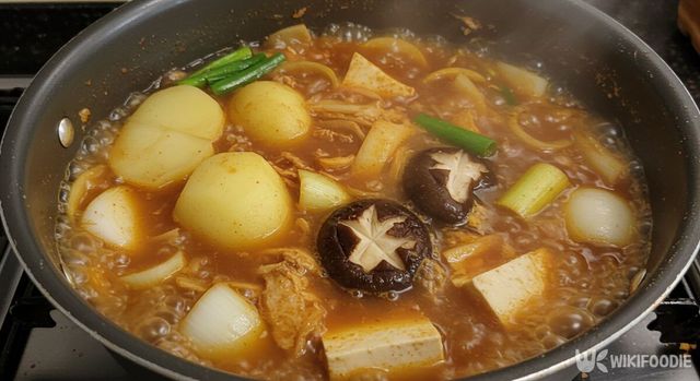 된장찌개 채소들이 끓고 있다. / 위키푸디