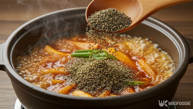 된장찌개에 들깨가루를 넣는 모습. / 위키푸디