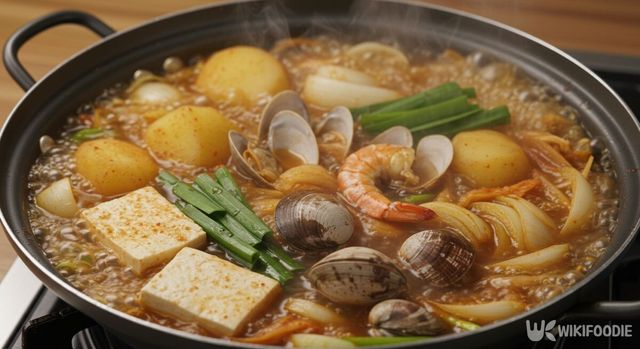 바지락과 새우를 넣은 된장찌개. / 위키푸디