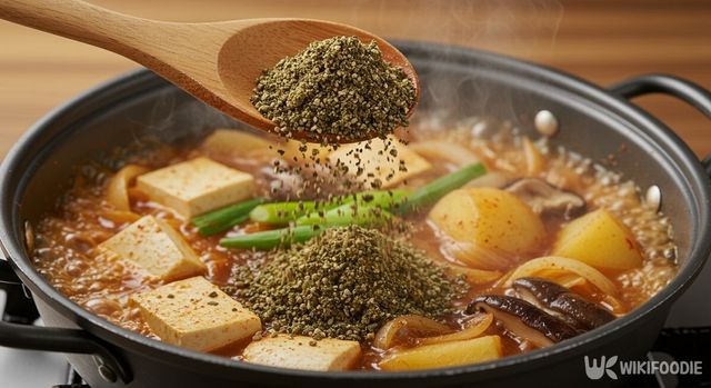 된장찌개에 들깨가루를 넣는 모습. / 위키푸디