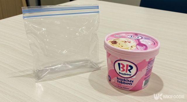 지퍼백과 아이스크림이 식탁에 놓여있다. / 위키푸디