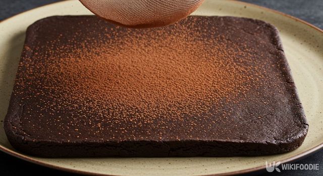 굳은 초콜릿 반죽에 코코아파우더를 뿌리는 모습. / 위키푸디