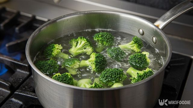 물에 삶고 있는 브로콜리. / 위키푸디