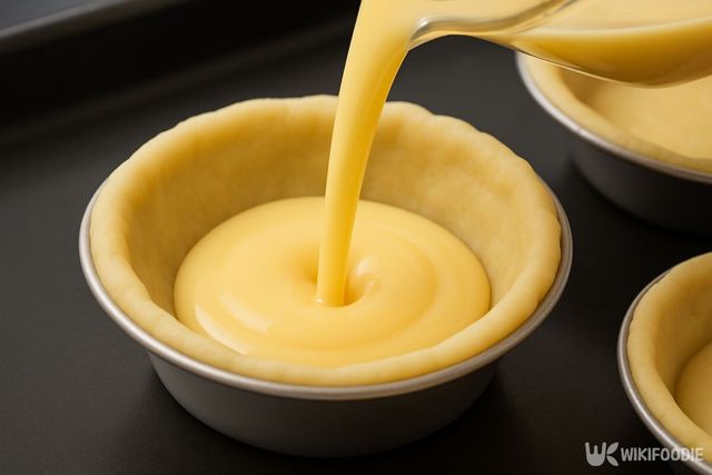 커스터드 액을 반죽에 붓는 모습. / 위키푸디