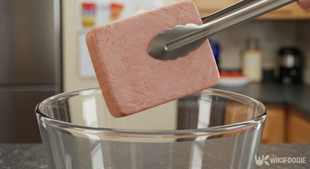 스팸을 깊은 그릇에 담는 모습. / 위키푸디