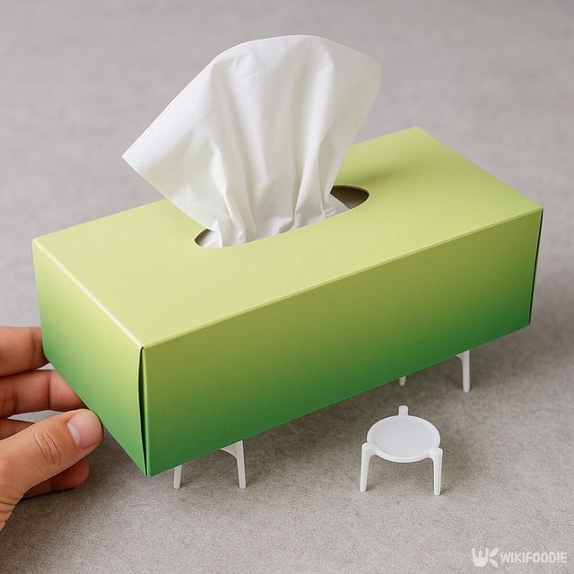 티슈 상자 바닥에 피자 삼발이를 붙이면 눅눅해지는 상황을 피할 수 있다. / 위키푸디