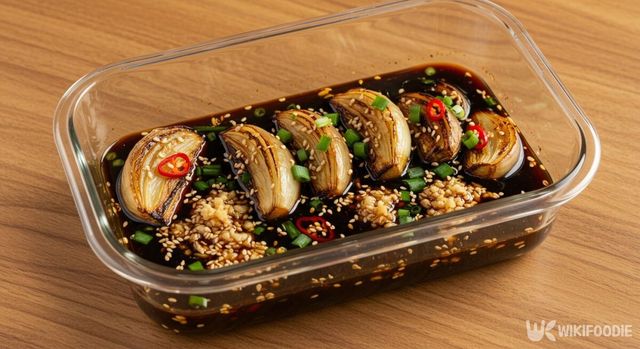 양념장에 구운 양파를 절이는 모습. / 위키푸디