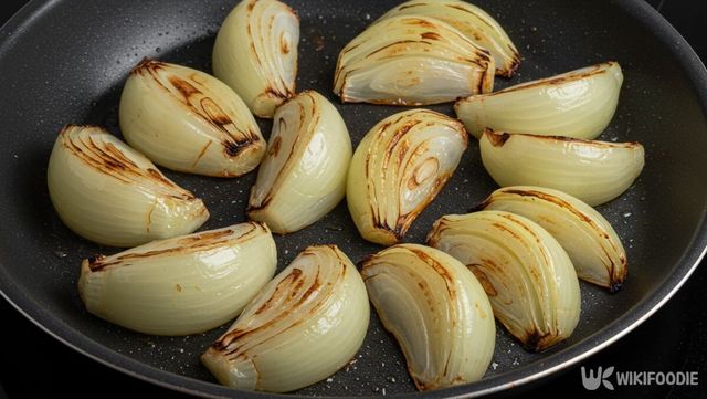 양파를 프라이팬에 굽는 모습. / 위키푸디