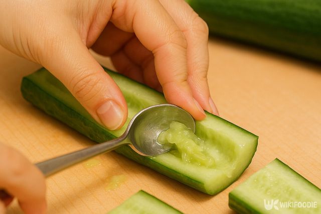 오이 속을 숟가락으로 파내는 장면. / 위키푸디