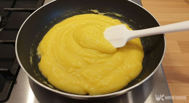 반죽에 식용유를 넣고, 빠르게 젓고 있다. / 위키푸디