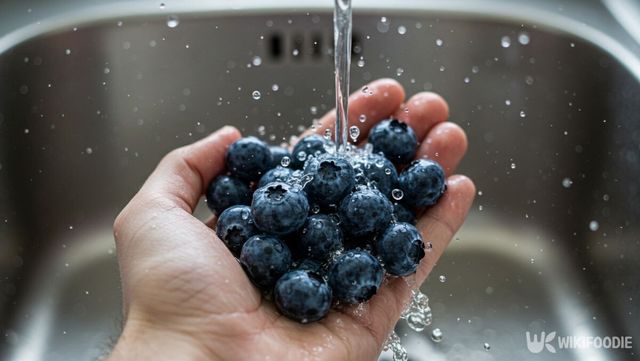 냉동 블루베리를 흐르는 물에 세척하는 모습. / 위키푸디