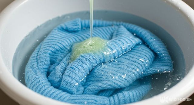 손세탁 중인 울 니트에 샴푸를 넣고 있다. / 위키푸디