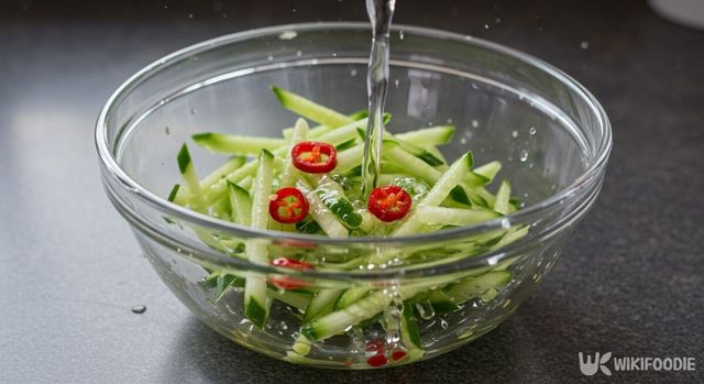 오이냉국 재료에 물을 붓는 모습. / 위키푸디