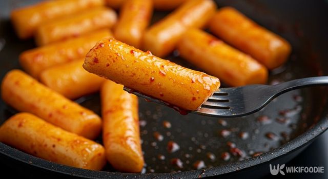 포크로 떡볶이를 집어 올린 모습. / 위키푸디