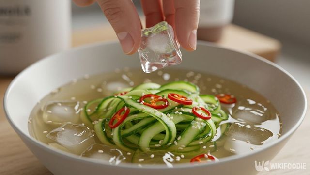 오이냉국에 얼음을 올리고 있다. / 위키푸디