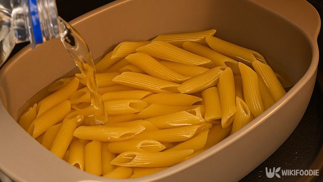 펜네, 푸실리처럼 두께 있는 파스타 면 모습. / 위키푸디