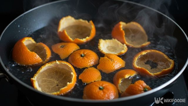 귤껍질을 뜨거운 물에 끓이는 모습. / 위키푸디