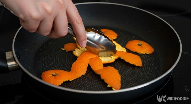 귤껍질을 프라이팬에 문지르는 모습. / 위키푸디
