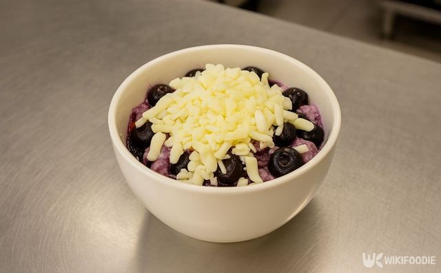 모짜렐라 치즈를 얹은 모습. / 위키푸디