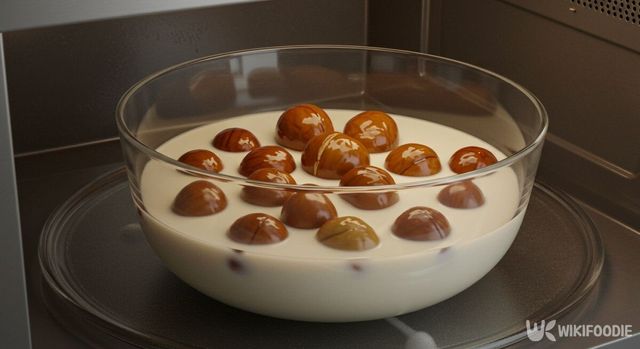 맛밤과 우유를 전자레인지에 돌리는 모습. / 위키푸디