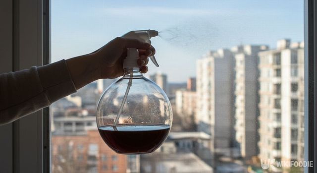 계피로 만든 천연 스프레이를 분무기에 담아 방충망에 뿌리고 있다. / 위키푸디