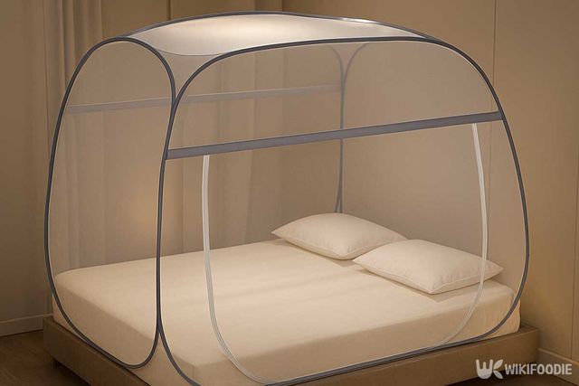 침대에 설치한 모기텐트 자료사진. / 위키푸디