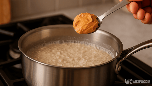 오트밀 죽에 땅콩버터를 넣는 사진. /위키푸디