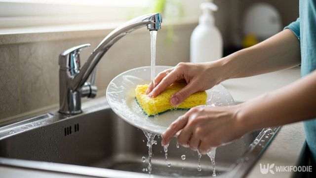 수세미를 이용해 설거지 하고 있는 사진 / 위키푸디
