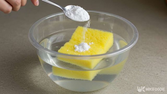 베이킹소다를 이용해 수세미 소독하고 있는 사진 / 위키푸디