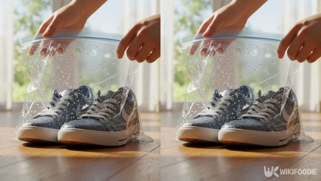 신발을 비닐봉지에 넣고 있는 사진 / 위키푸디