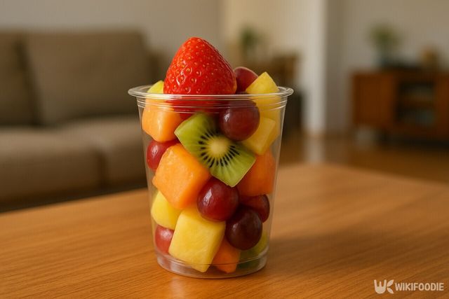 과일을 담은 컵이 테이블 위에 놓여 있다. / 위키푸디