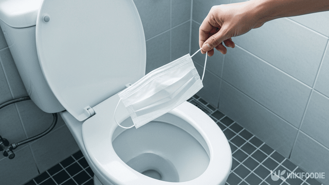 화장실 변기에 마스크를 넣는 사진. / 위키푸디
