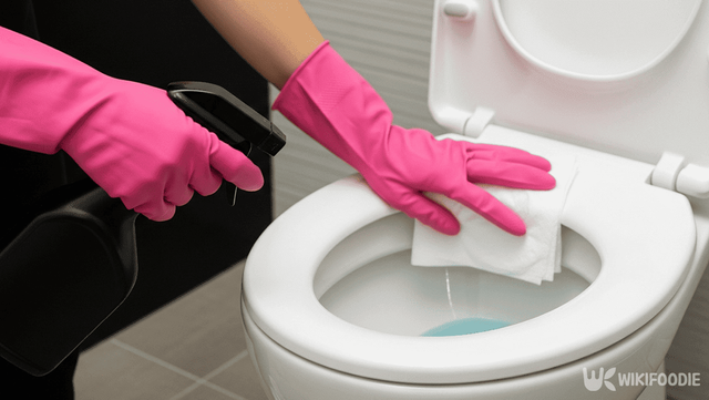 변기를 소독 티슈로 닦는 사진. / 위키푸디
