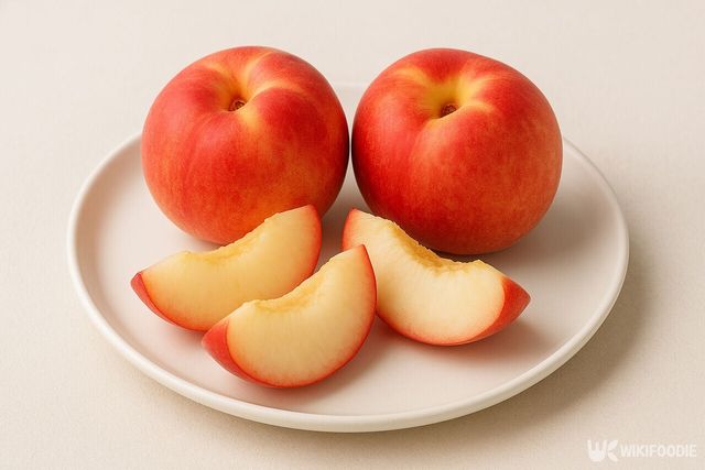 접시 위에 놓여져 있는 신비 복숭아. / 위키푸디