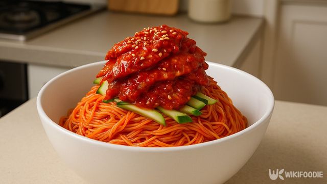 비빔국수 위에 밴댕이젓 올린 자료 사진. / 위키푸디