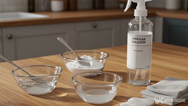 ‘식초 물’와 ‘베이킹소다를 희석한 물’ 자료 사진. / 위키푸디