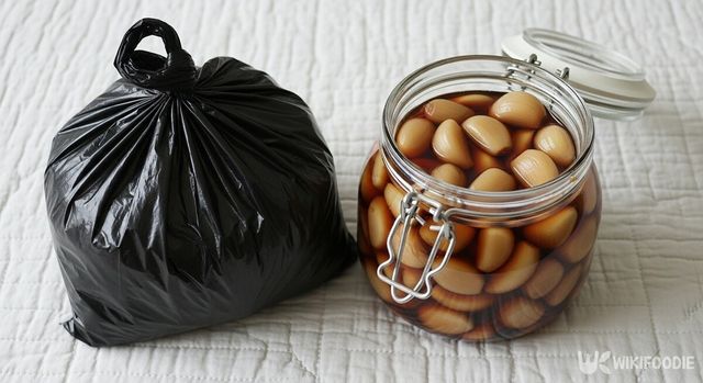 마늘장아찌와 검은 비닐봉지. / 위키푸디