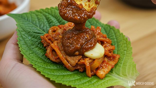 제육볶음에 쌈장을 넣는 모습. / 위키푸디