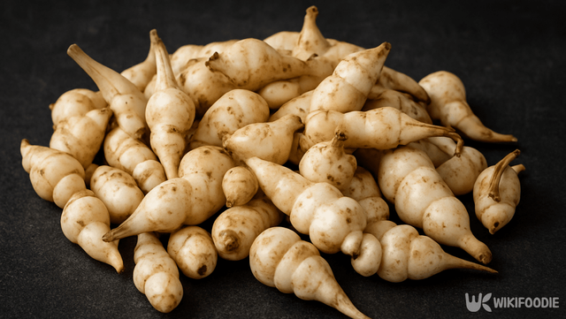 초석잠은 그 생김새가 누에를 닮은 뿌리 열매다. 해당 이미지는 기사 이해를 돕기 위해 AI로 재연하였습니다. / 위키푸디