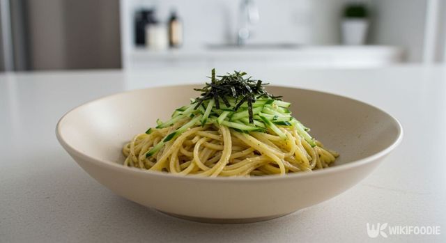 완성된 땅콩버터 들기름면. / 위키푸디